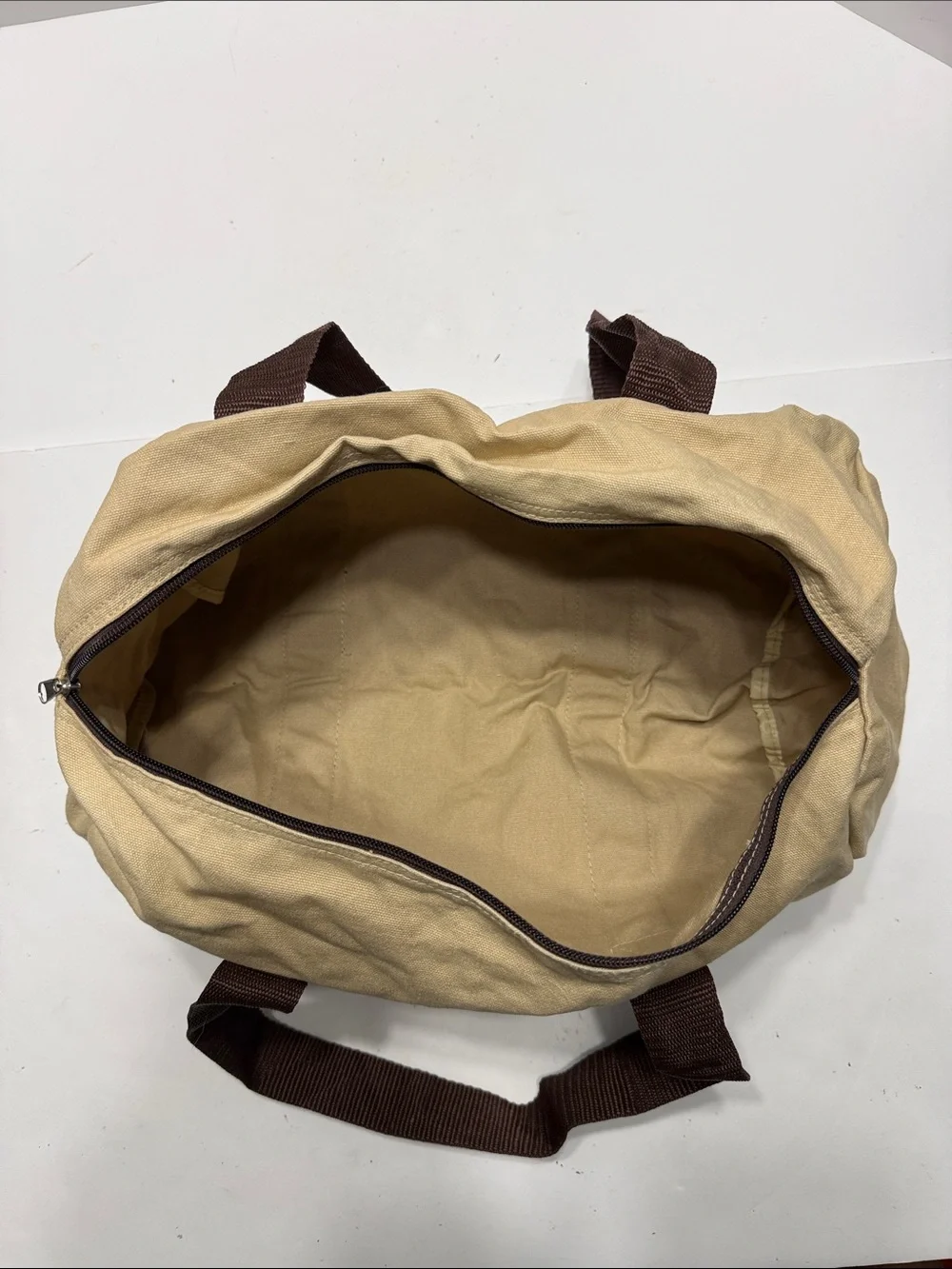 Stetson Beige Canvas Duffel with Dark Brown Straps